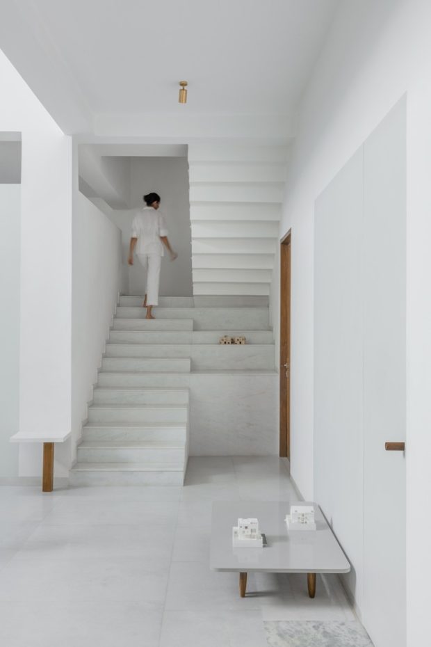 White reverse staircase