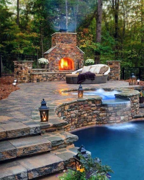 poolside fireplace